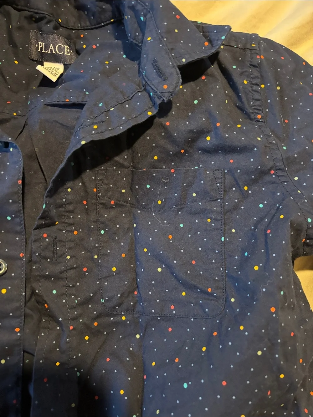 The Children's Place Navy Short-Sleeve Button-Down with Multicolor Dot Print
